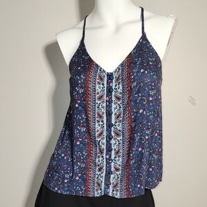 Hollister Navy and Red Floral Camisole